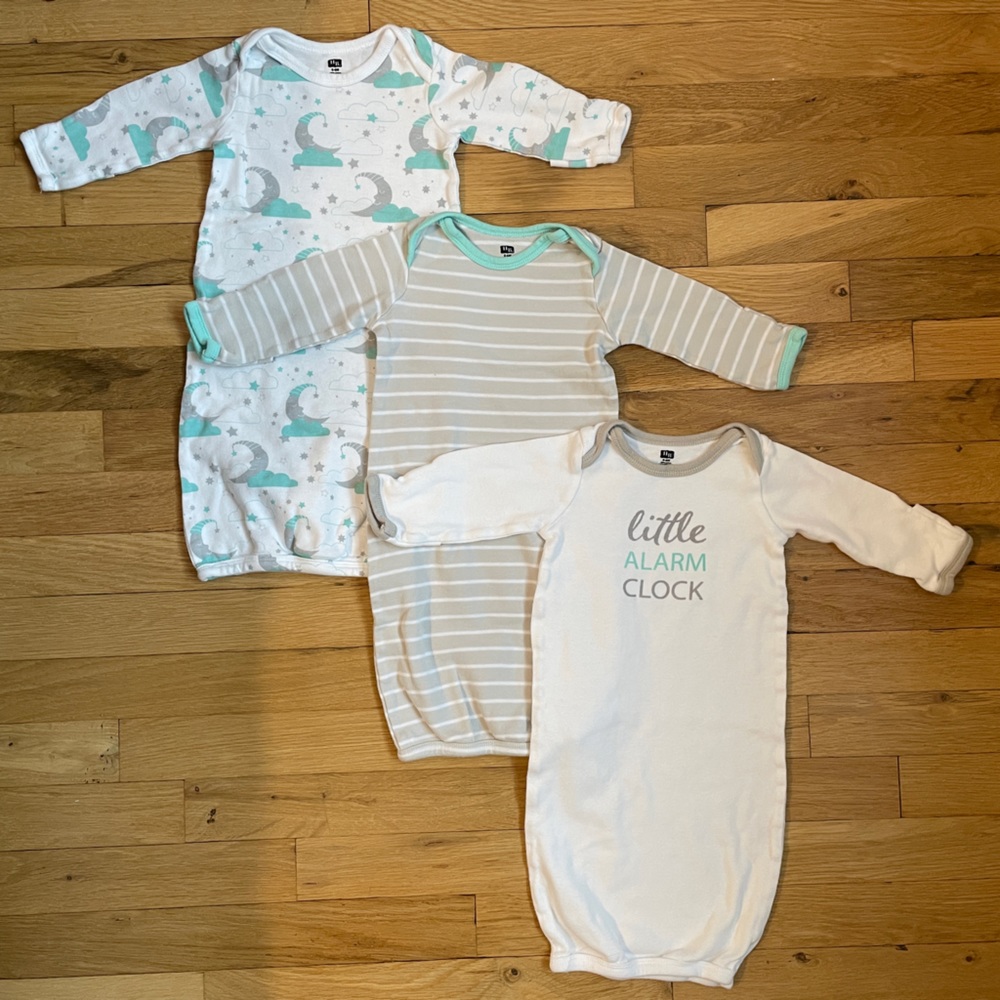 Hudson Baby Gowns 3-Pack, Alarm Clock, 0-6 months
